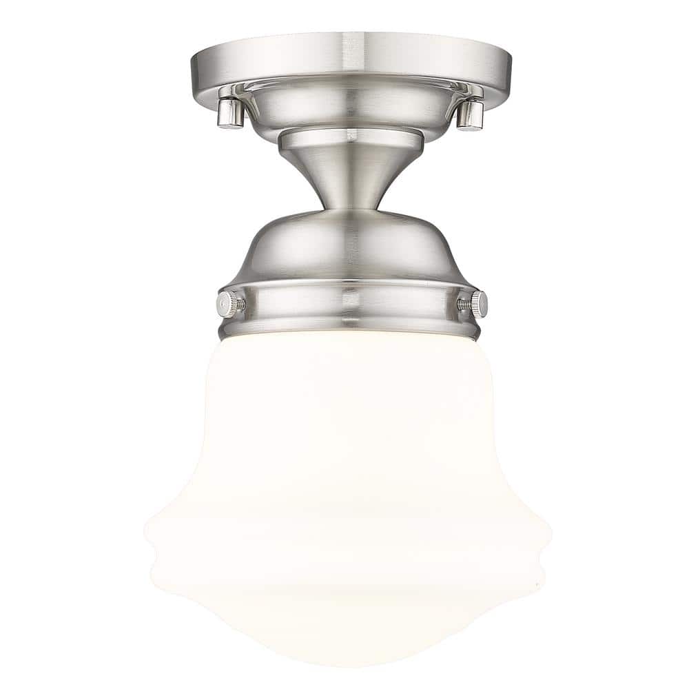 Vaughn 6 In. Brushed Nickel Flush Mount with Matte Opal Glass Shade with No Bulb Included - Hercitys