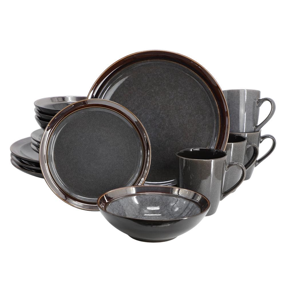 Priya 16 Piece Stoneware Reactive Glaze Dinnerware Set in Grey - Hercitys