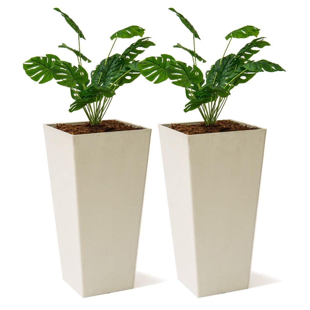 Modern 28 in. White Square Planter (Set of 2) Tapered Plastic Design for Indoor & Outdoor Use, Perfect for Patio Decor - Hercitys
