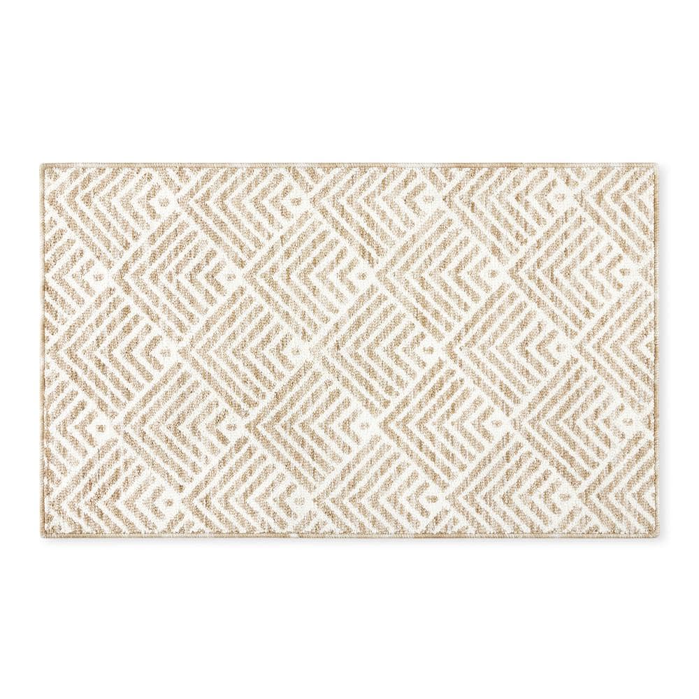 Everyday Walker Modern Stripe Beige 24 in. x 40 in. Machine Washable Kitchen Mat - Hercitys