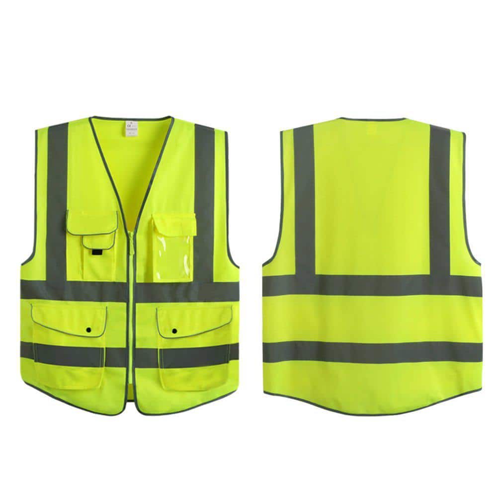 7-Pockets Class 2-High Visibility Zipper Front Safety Vest W/ Reflective Strips in Yellow Meets ANSI/ISEA Standards (XL) - Hercitys