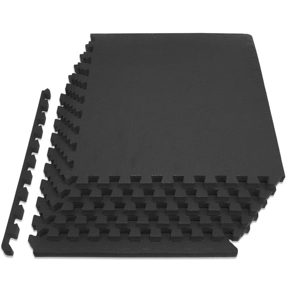 Black 24 in. W x 24 in. L x 0.75 in. T EVA Interlocking Foam Gym Flooring Mat (6 Tiles/Pack) (24 sq. ft. ) - Hercitys