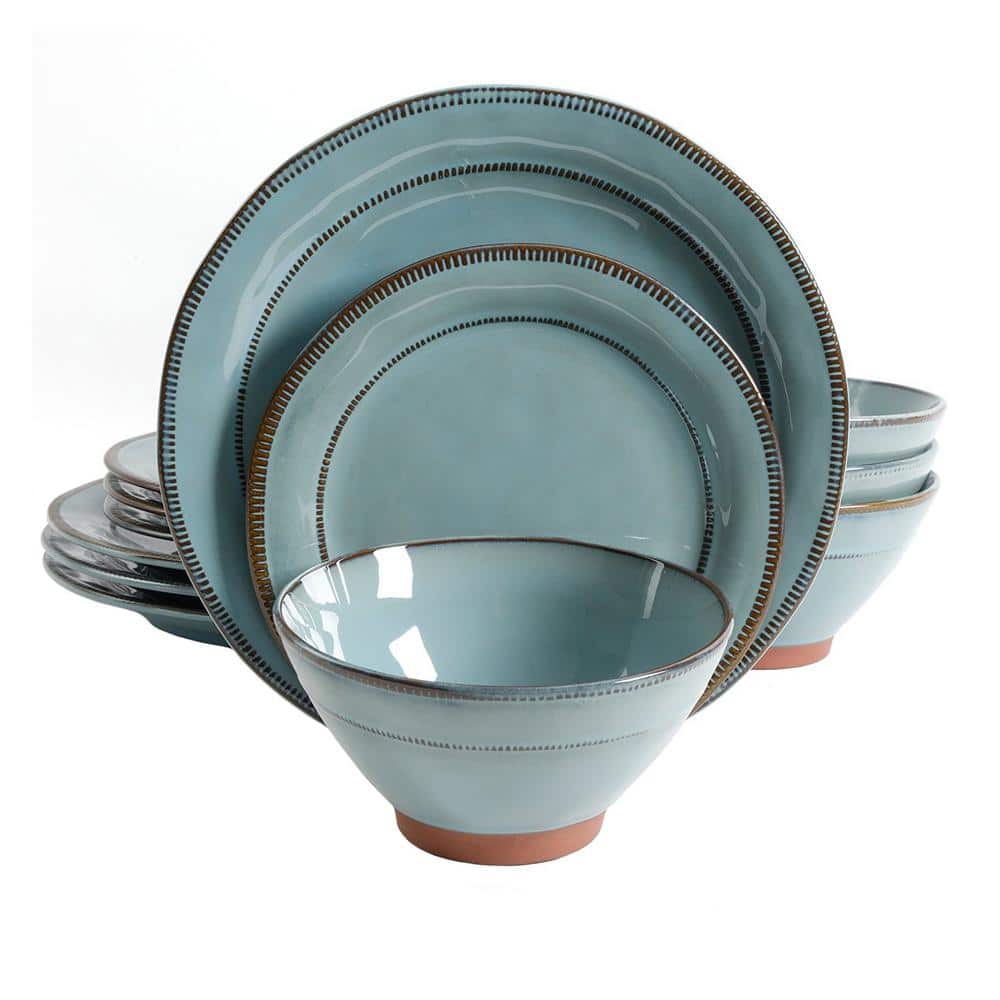 Terranea 12-Piece Country/Cottage Teal Terra Cotta Dinnerware Set (Service for 6) - Hercitys
