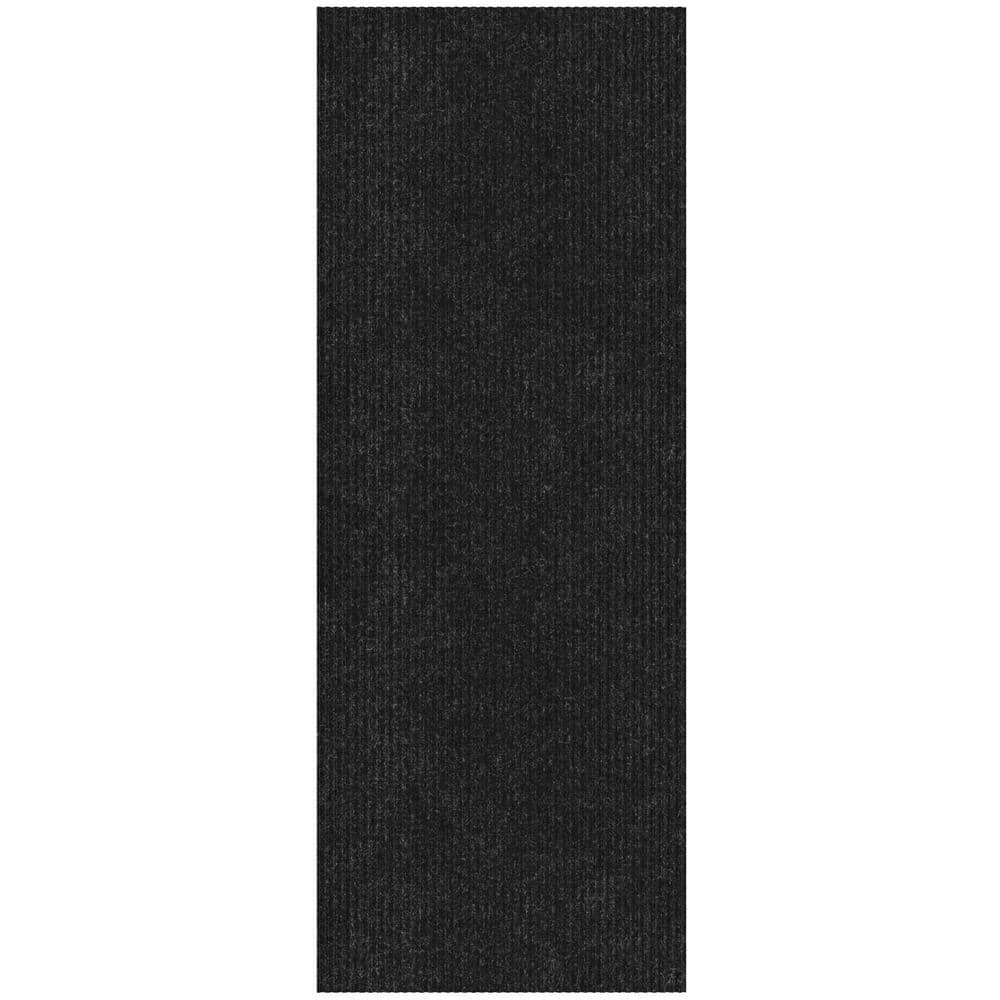 Scrape Rib Non-Slip Custom Cut Extra Long Hallway Runner Rug, 2 ft. W x 7 ft. L, Black, Polypropylene Garage Flooring - Hercitys