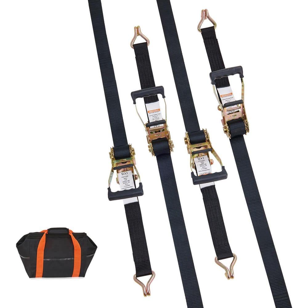 Ratchet Tie Down Straps (4PK), 11128 lb. Break Strength, Double J Hook Includes 4 Premium 2in. x 8ft. Rachet Tie Downs - Hercitys