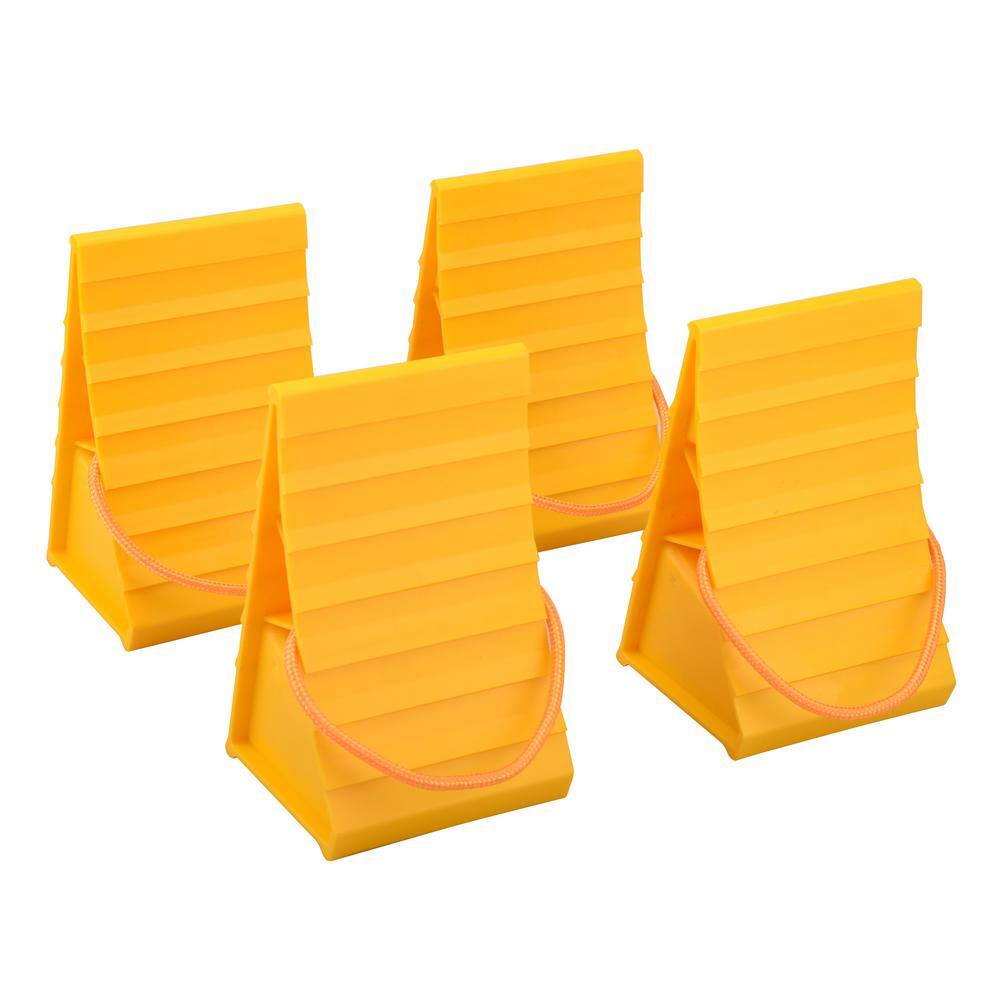Plastic Construction Wheel Chock with Pull Rope (4-Pack) - Hercitys