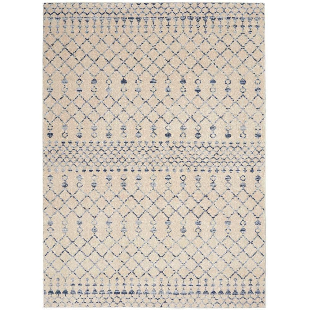 Sagres Beige Blue 5 ft. x 7 ft. Striped Bohemian Area Rug - Hercitys