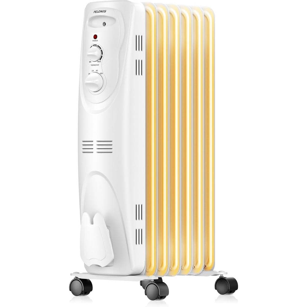 Radiant 1500-Watt White Portable Indoor Electric Oil-Filled Space Radiant Heater with Adjustable Thermostat - Hercitys