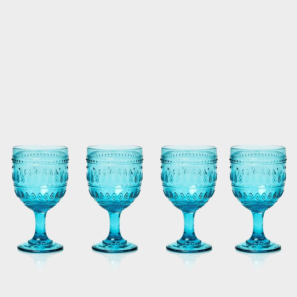 Fez 4-Piece 12 oz. Turquoise Wine Glass Set - Hercitys