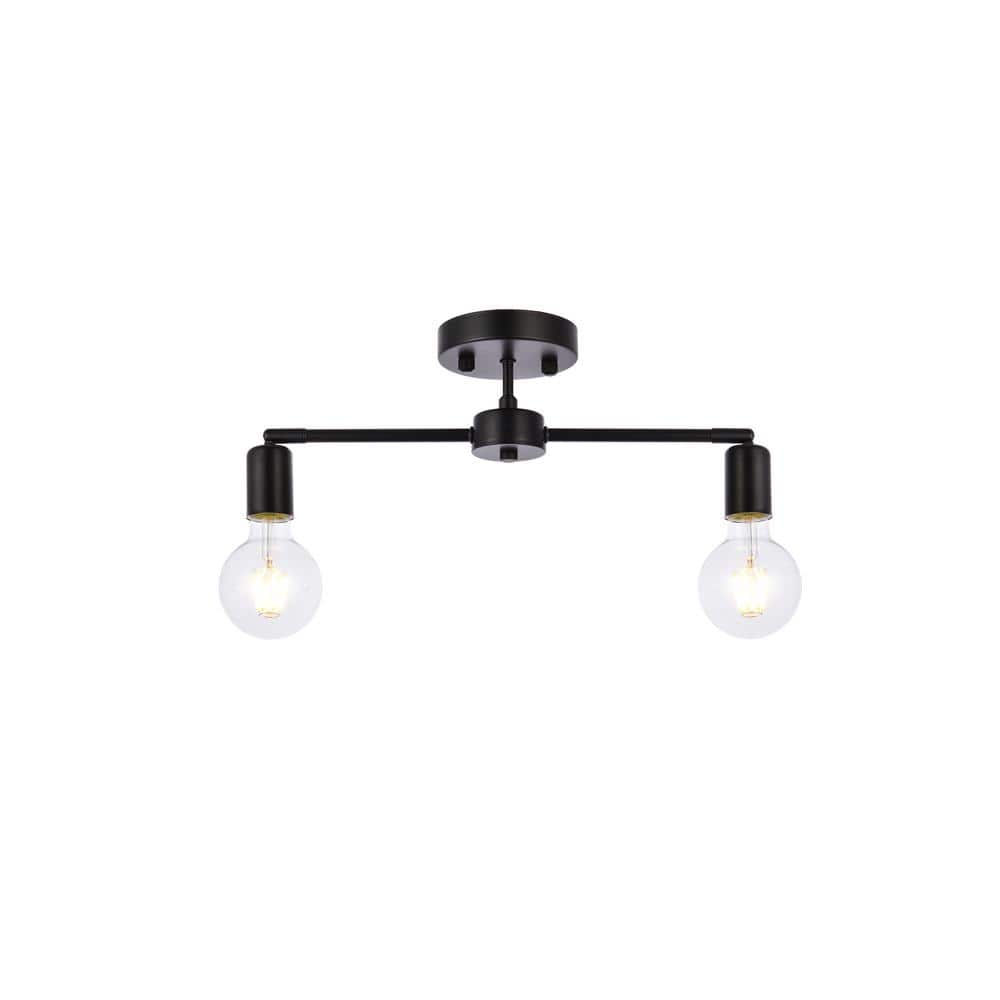 Timless Home 21.5 in. 2-Light Midcentury Modern/School House Black Flush Mount with No Bulbs Included - Hercitys