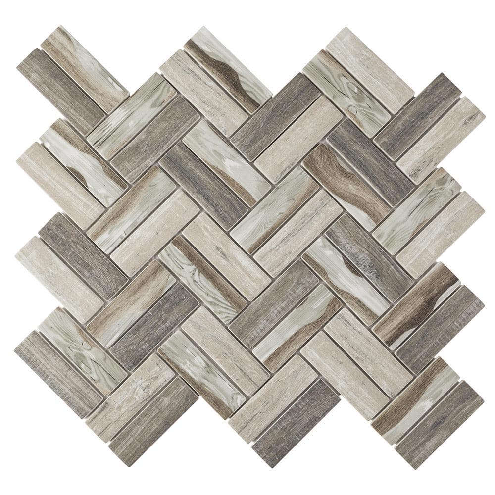 Ecoglassify wooden Beige 11.11 in. x 12.52 in. Herringbone Matte Glass Mosaic Tile (9.7 sq. ft./Case) - Hercitys