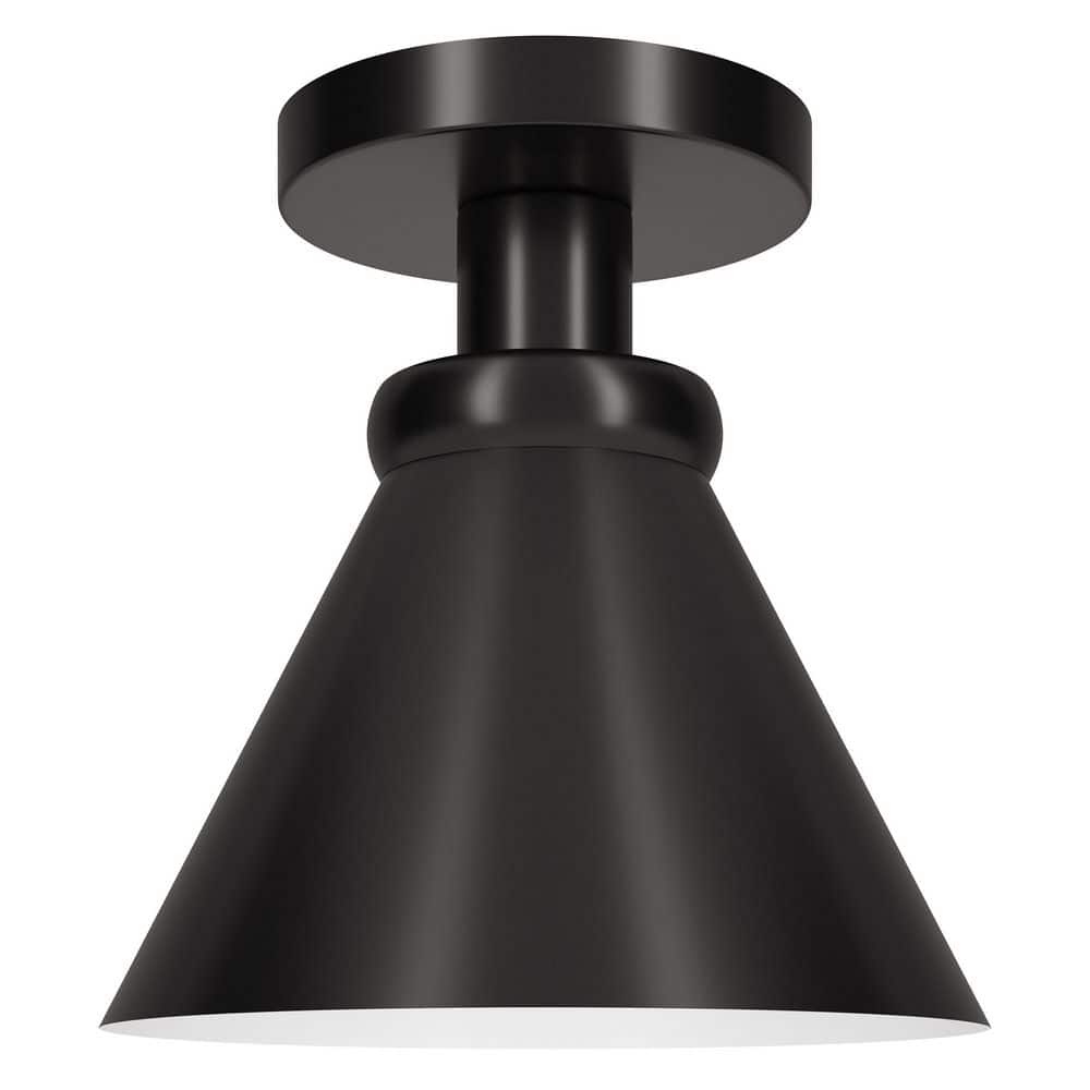 Zeno 8.5 in. Blackened Bronze Semi-Flush Mount with Metal Shade - Hercitys