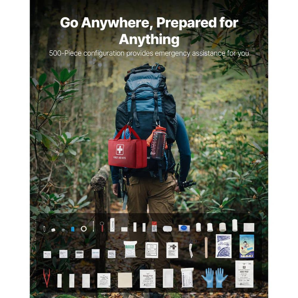 First Aid Kit, 500 Pcs 600D Nylon Large Survival First Aid Bag, Emergency Medical Supplies - Hercitys