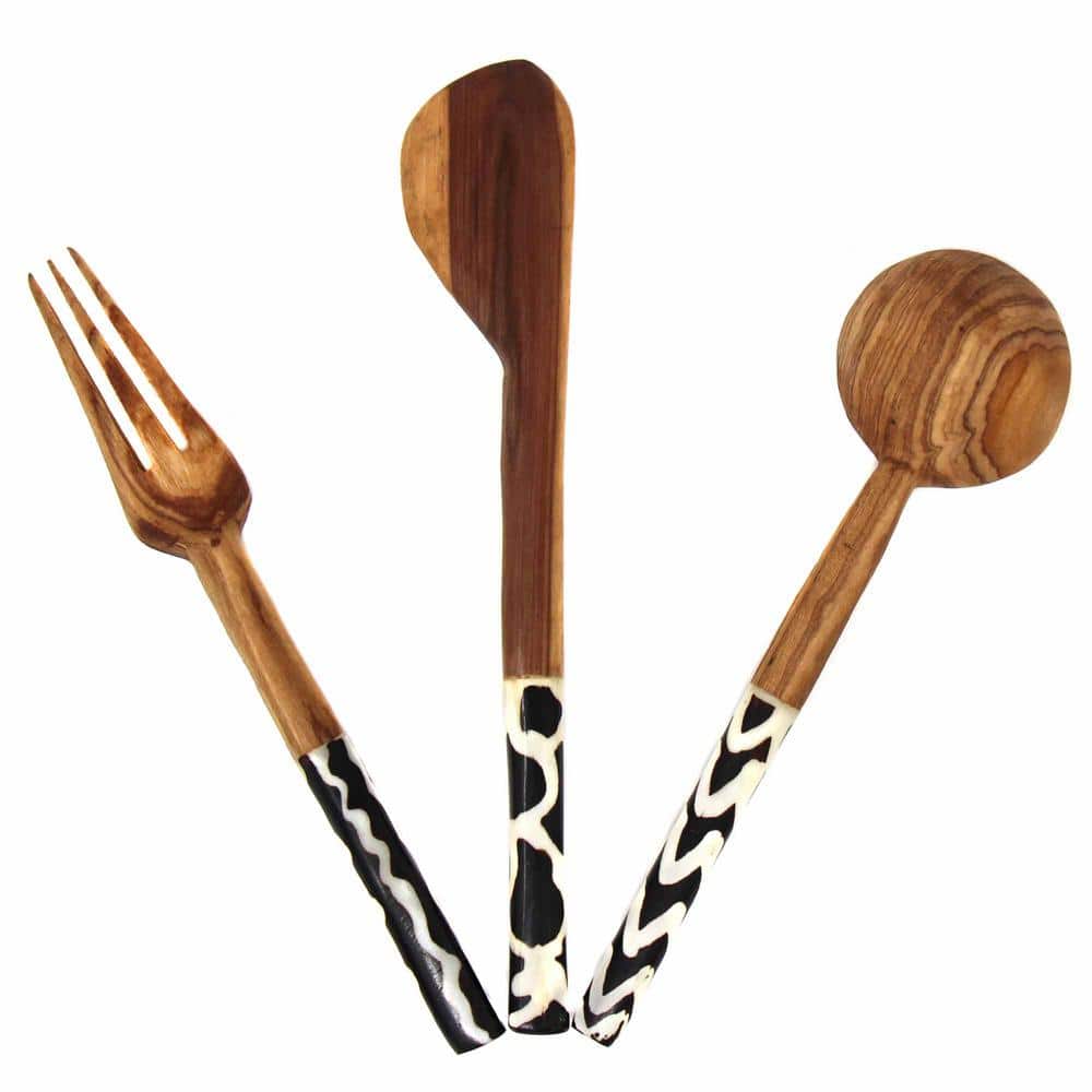 Olive Wood Appetizer Set of 3 (Fork, Spoon, Spreader) - Hercitys