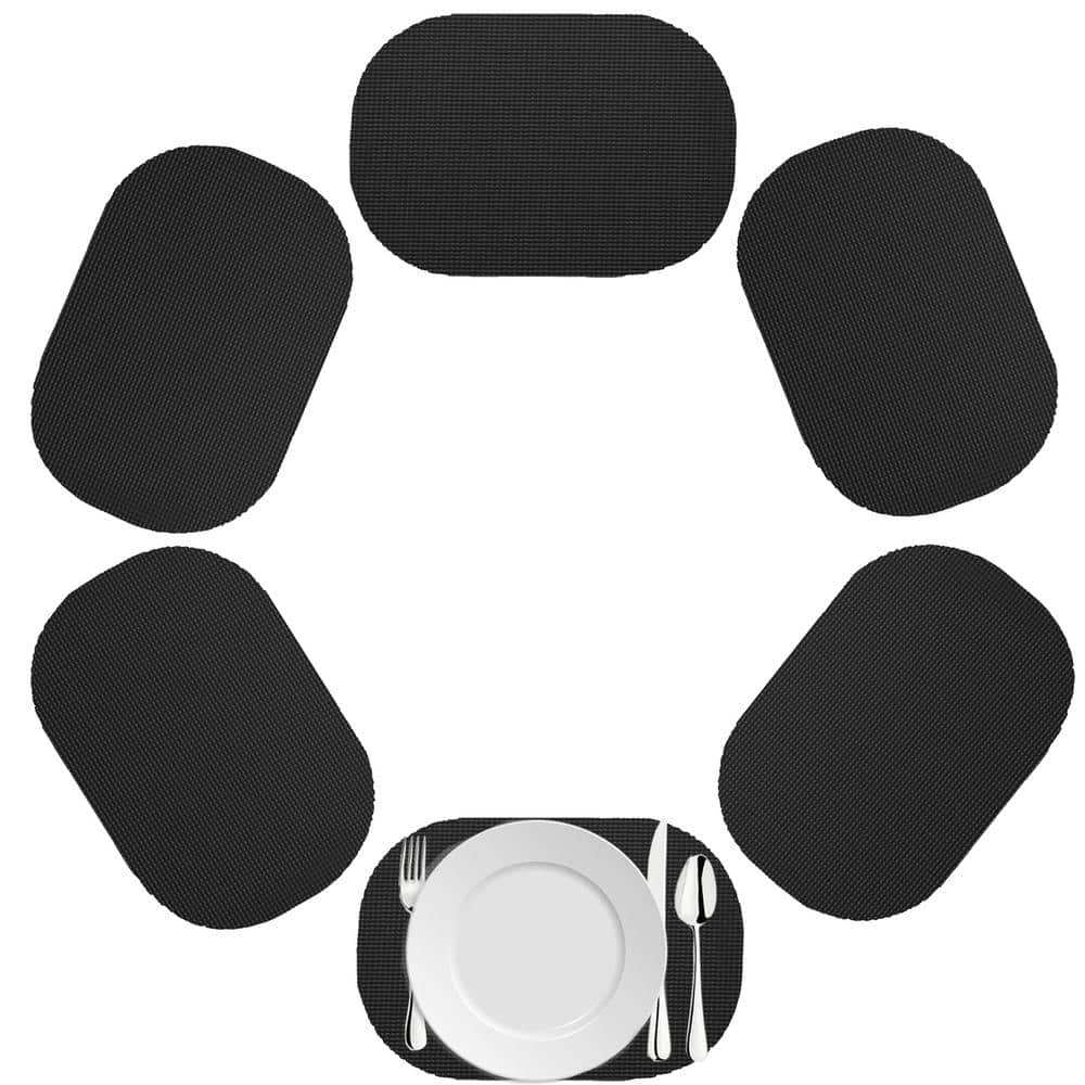 Fishnet 17 in. x 12 in. Black PVC Covered Jute Oval Placemat (Set of 6) - Hercitys