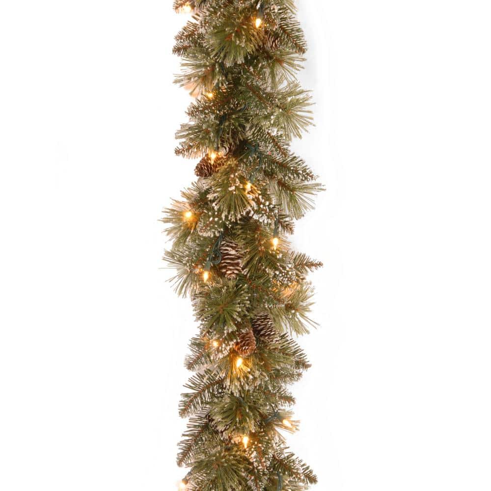 9 ft. Glittery Bristle Pine Garland with Clear Lights - Hercitys