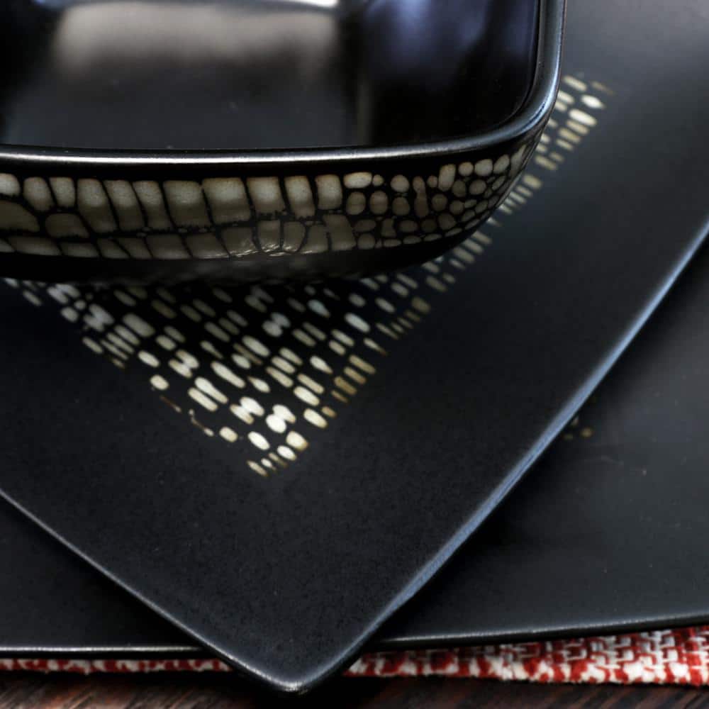 Naina 16-Piece Modern Black Stoneware Dinnerware Set (Service for 4) - Hercitys