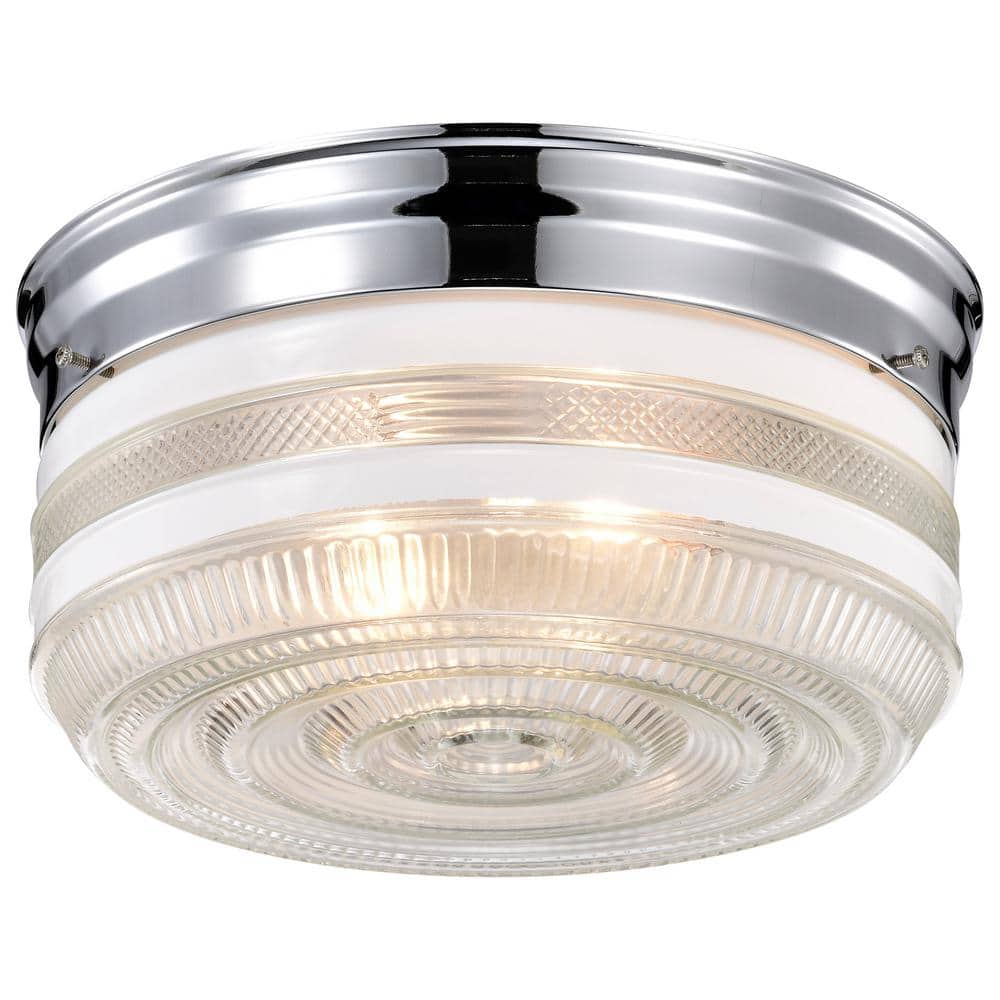 Nuvo 10 in. 2-Light Polished Chrome Traditional Semi-Flush Mount with Crystal and White Glass Shade, No Bulbs Included - Hercitys