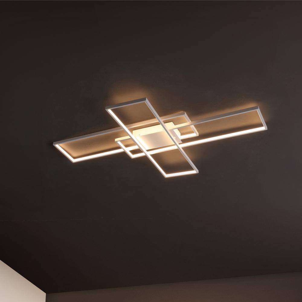 Palco 39 in. Contemporary Minimalist Metal Adjustable Dimmable Geometric Integrated LED Flush Mount, White - Hercitys