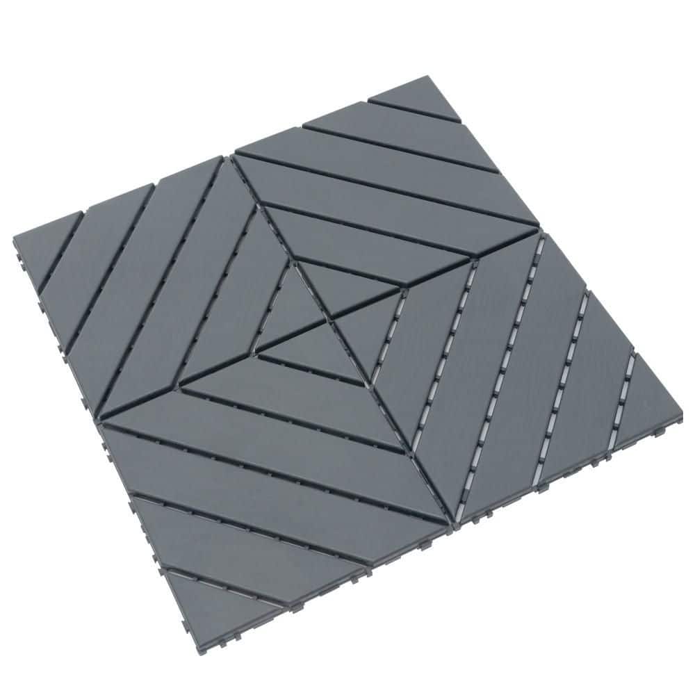Outdoor Plastic Floor Pavers 12 in. x 12 in. Deck Tile 0.8 in. H DIY Interlocking Patio Decking Tiles in Gray(44pcs) - Hercitys