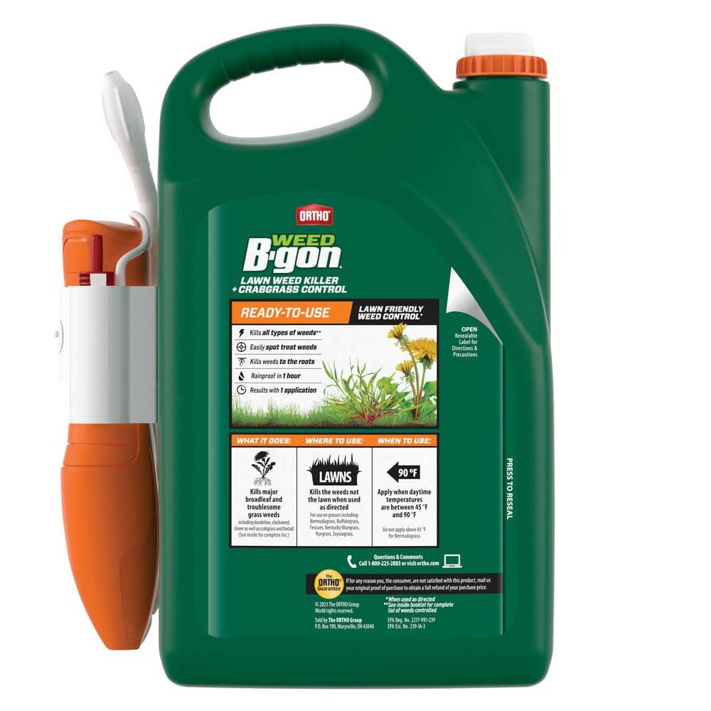 Weed B-Gon 1 Gal. Lawn Weed Killer Plus Crabgrass Control with Comfort Wand, Kills Dandelion, Clover, Crabgrass and More - Hercitys