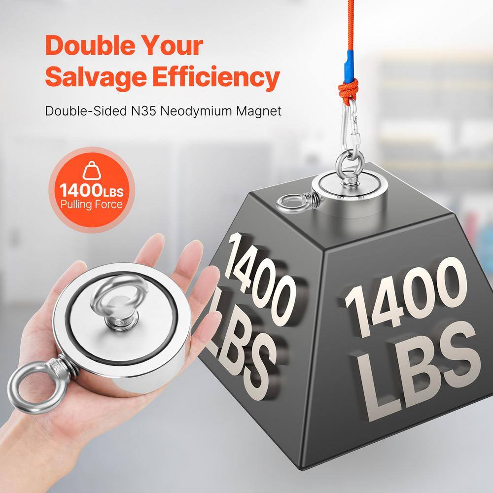 Magnet Fishing Kit, 1400 lbs. /635 kg Double-Sided Pulling Force Magnet Fishing Kit, Rare Earth Neodymium Magnetic Kit - Hercitys