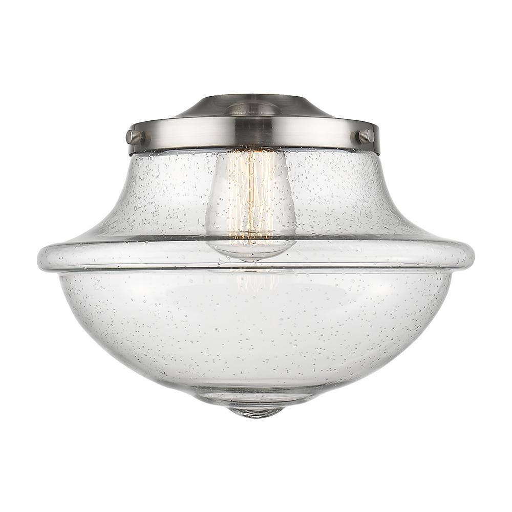 Franklin Restoration Small Oxford 11.75 in. 1-Light Matte Black Semi-Flush Mount with Seedy Glass Shade - Hercitys