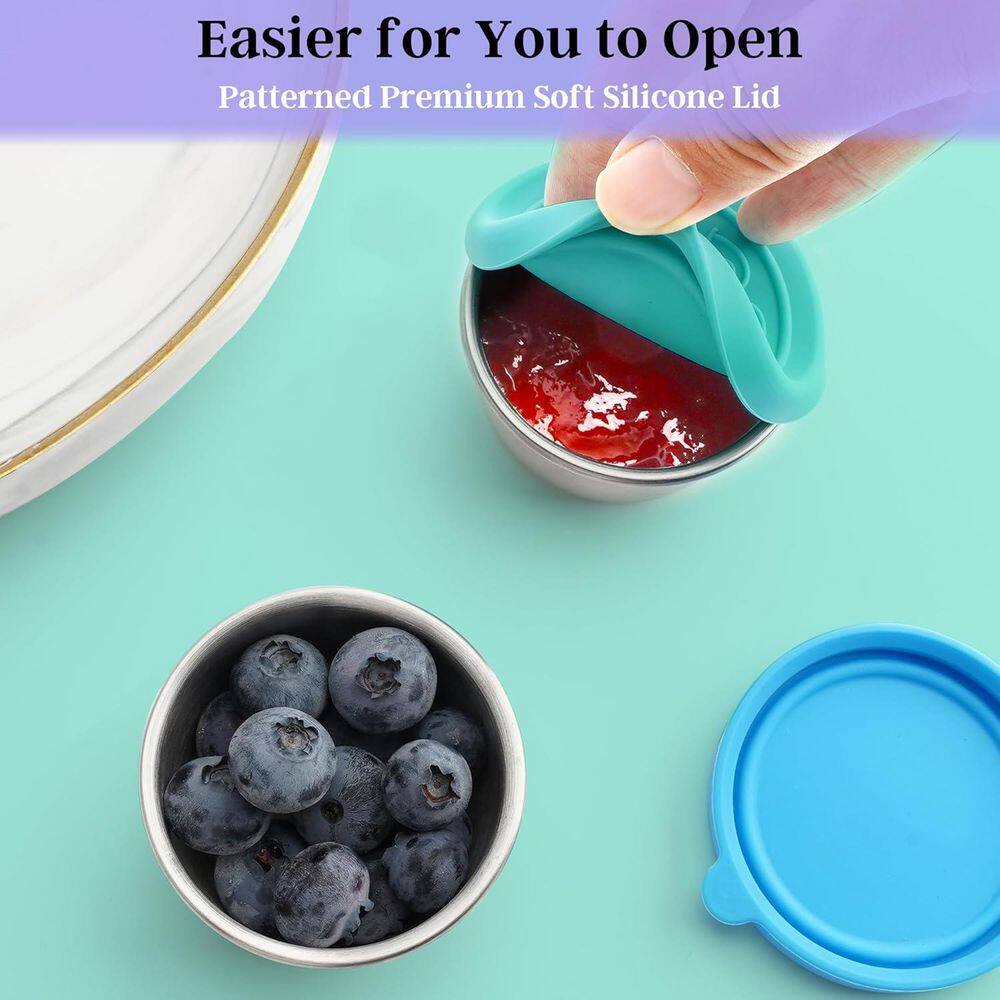 Stainless Steel Salad Dressing Containers Set 6 Pieces Reusable Containers w/ Lids for Lunch & Meal Prep Food Storage - Hercitys