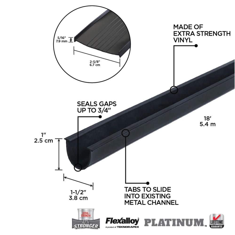 PLATINUM™/FLEX ALLOY® 2.5 in. x 18 ft. Black Vinyl Replacement for Garage Door Weatherstripping - Hercitys