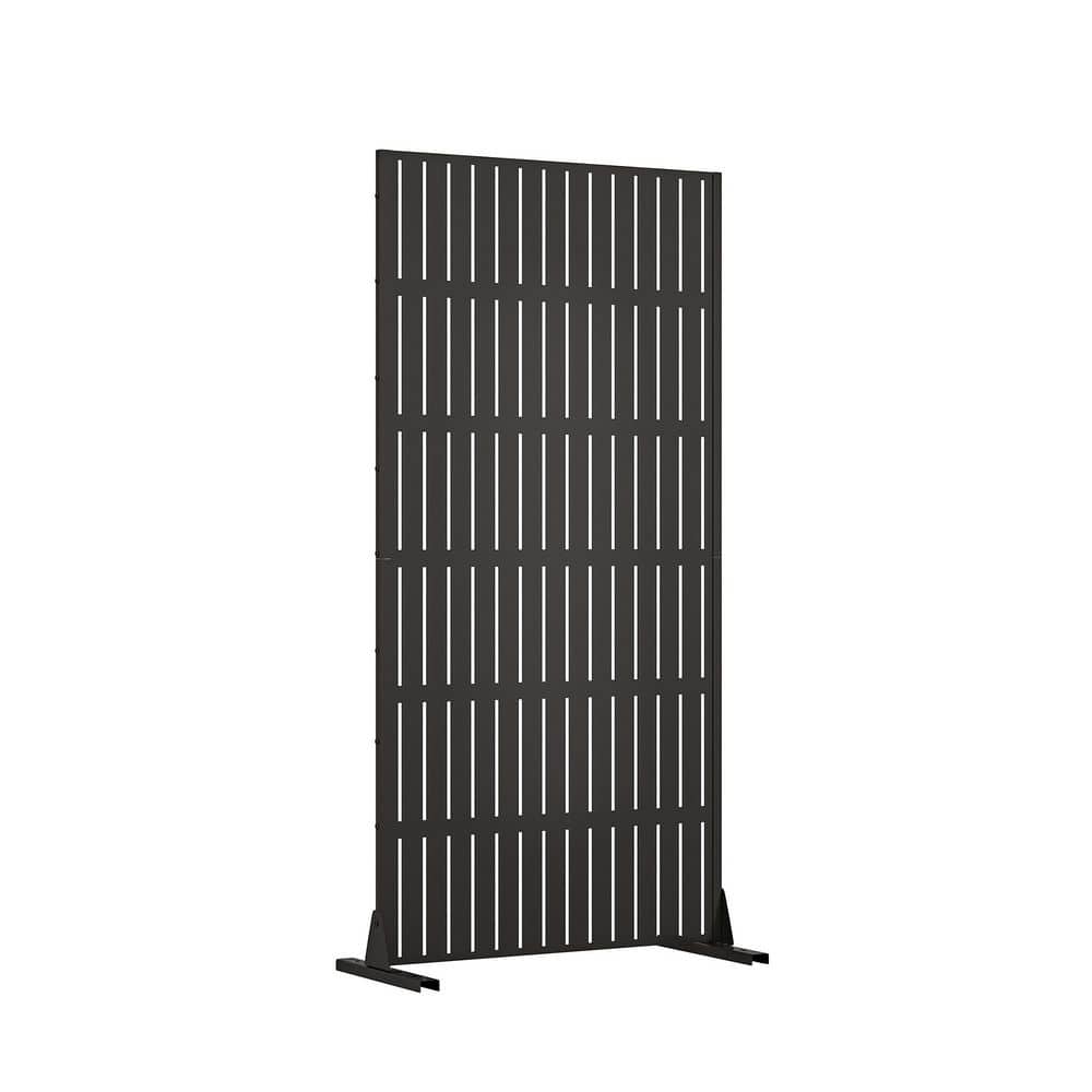 72 in. x 35 in. Black Galvanized Steel Garden Fence in Vertical Lattice Pattern - Hercitys