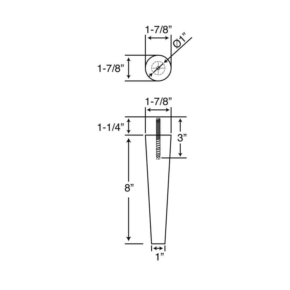 8 in. x 1-7/8 in. Mid-Century Unfinished Hardwood Round Taper Leg (4-Pack) - Hercitys