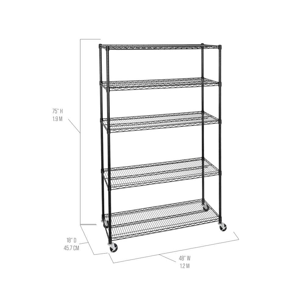 UltraDurable 5-Tier Commercial NSF Certified Steel Wire Shelving System in Black (48 in. W x 18 in. D x 72 in. H) - Hercitys