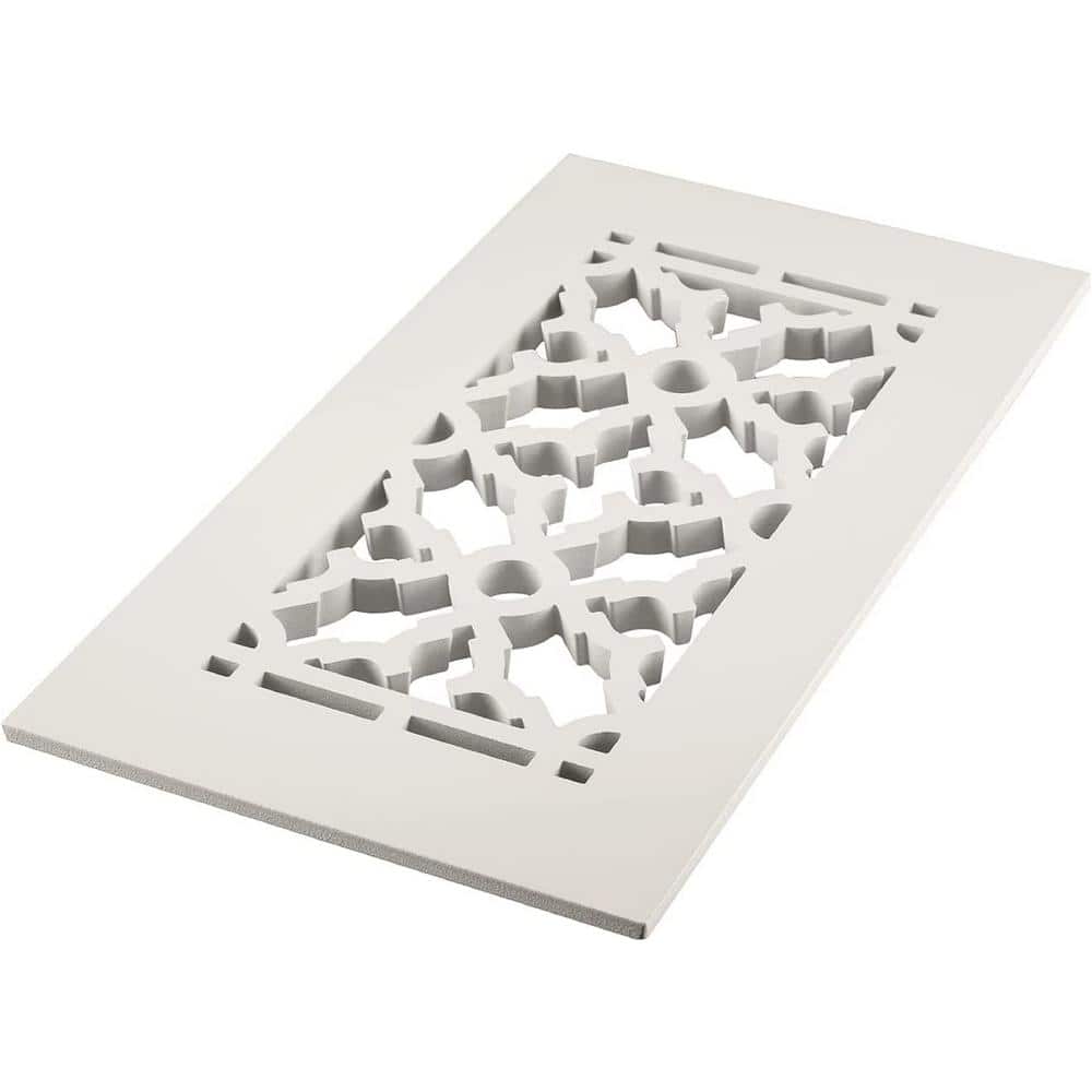 Scroll Series 4 in. x 10 in. Aluminum Floor Register Grille, Color White without Mounting Holes - Hercitys