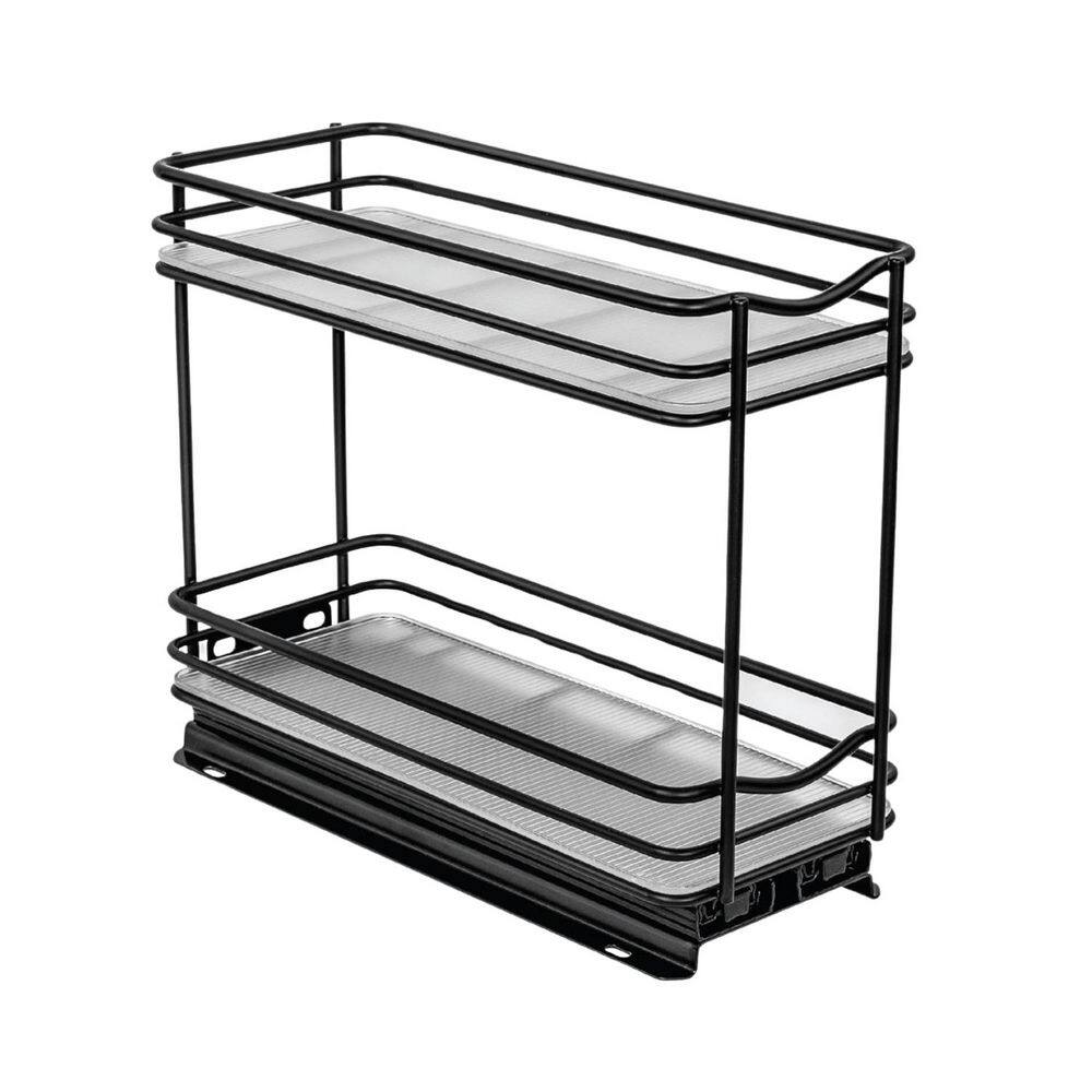 Pull Out Spice Rack Organizer 2 Tier for Inside Kitchen Cabinets 4-1/4 in. Wide,Slide Out Drawer and Black Sliding Spice - Hercitys