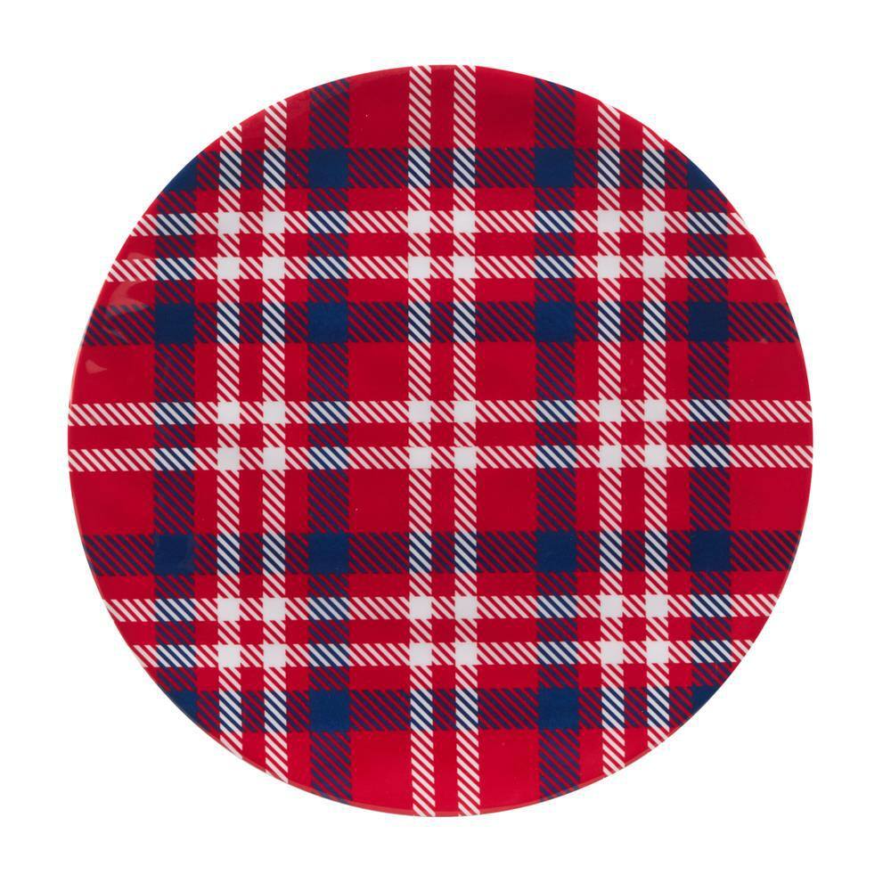 Patriotic Plaid Multicolored Melamine Dinner Plate Set Of 6 - Hercitys