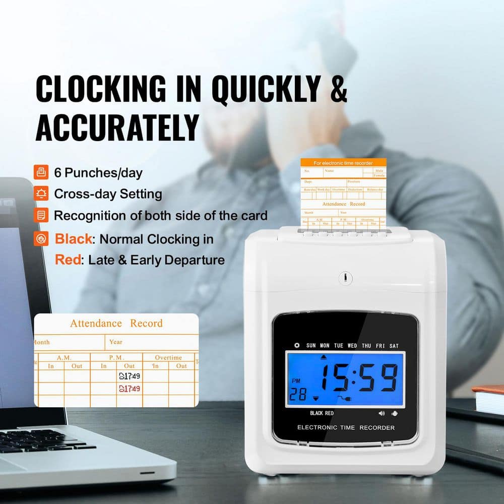 Punch Time Clock, Time Tracker Machine for Employees of Small Business, 6-Punches Per Day, Time Clock Punch Machine - Hercitys