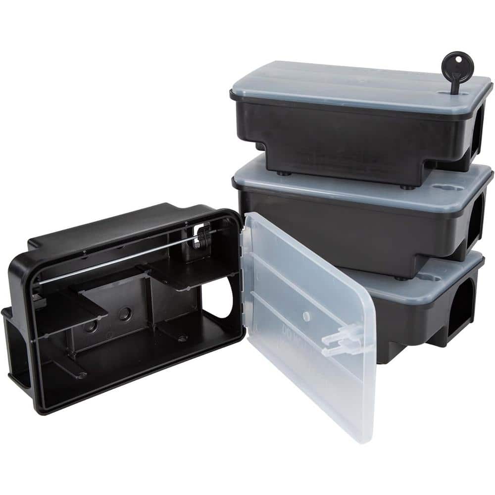 Indoor/Outdoor Mouse and Rat Trap Box with Transparent Lid in Black (4 Pack) - Hercitys