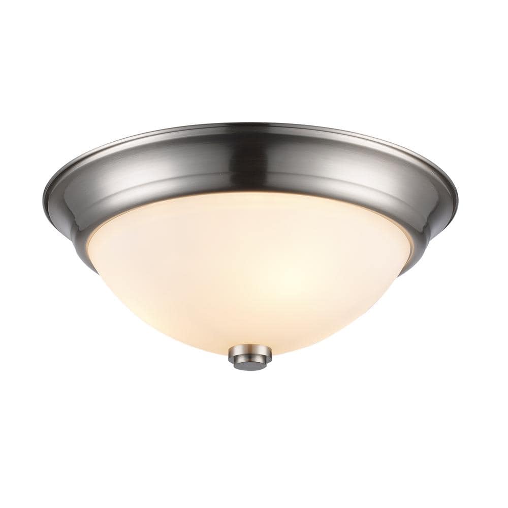 Mod Pod 15 in. 3-Light Brushed Nickel Flush Mount Ceiling Light Fixture with Frosted Glass Shade - Hercitys