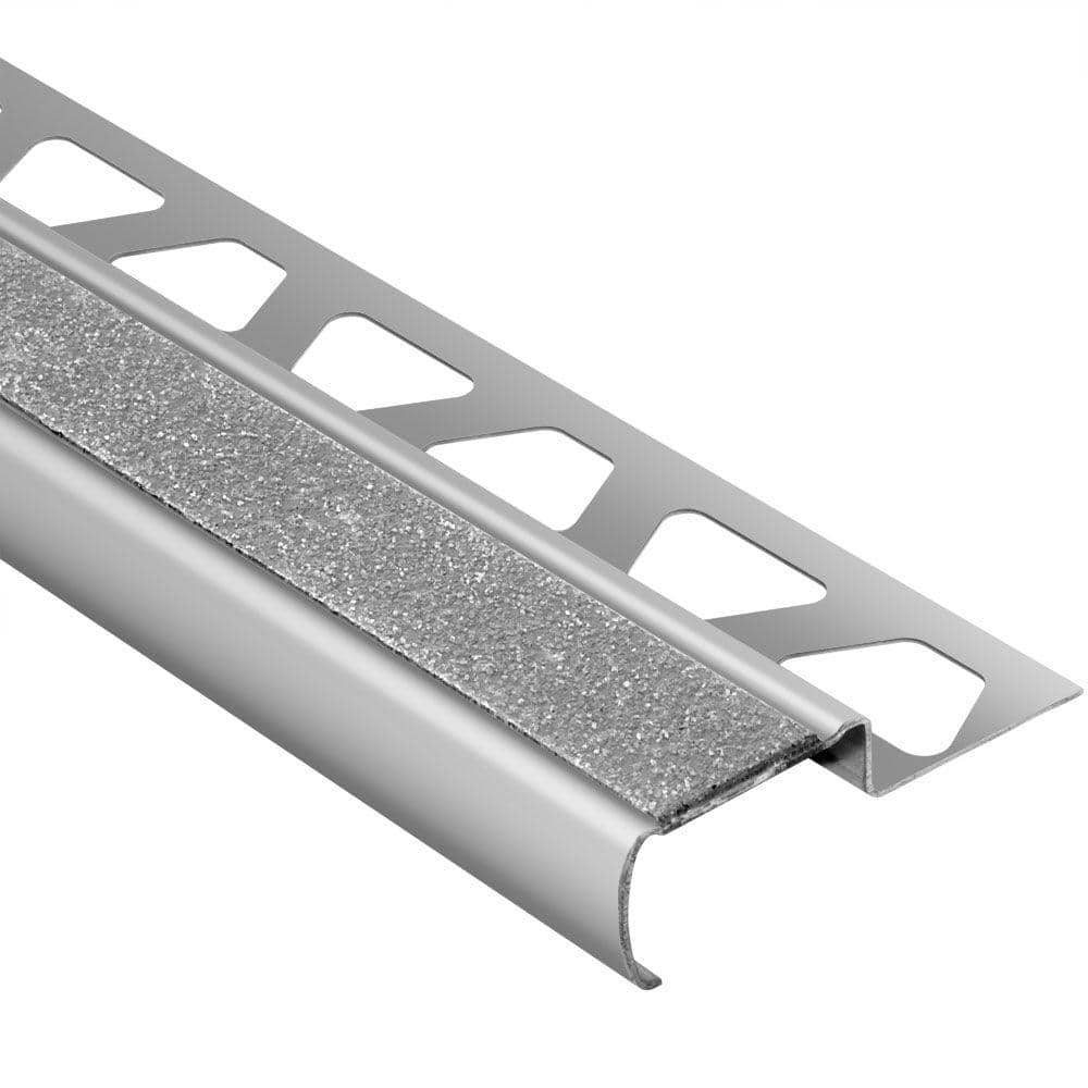 Trep-G-B Brushed Stainless Steel/Transparent 11/32 in. x 8 ft. 2-1/2 in. Metal Stair Nose Tile Edging Trim - Hercitys