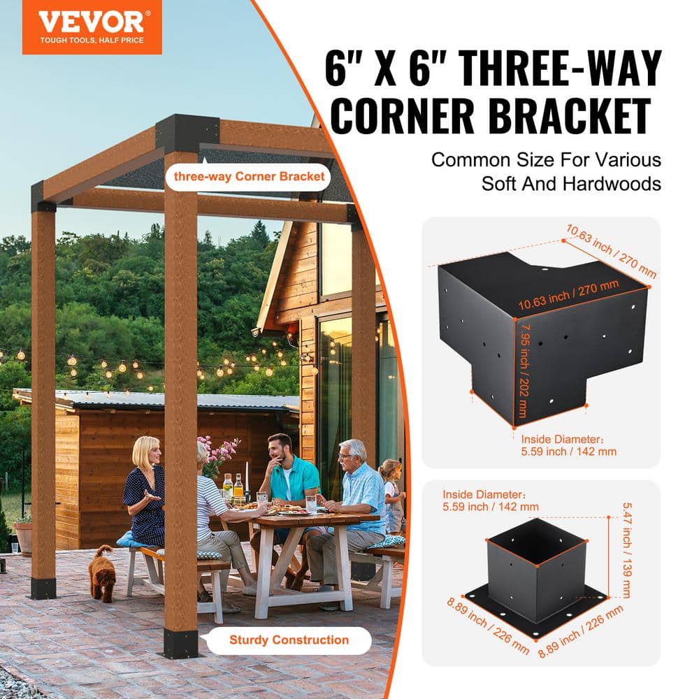 Pergola Bracket Kit 6 in. x 6 in. 8-Piece 3-Way Heavy-Duty Corner Bracket Woodworks DIY Post Base Kit Easy Installation - Hercitys