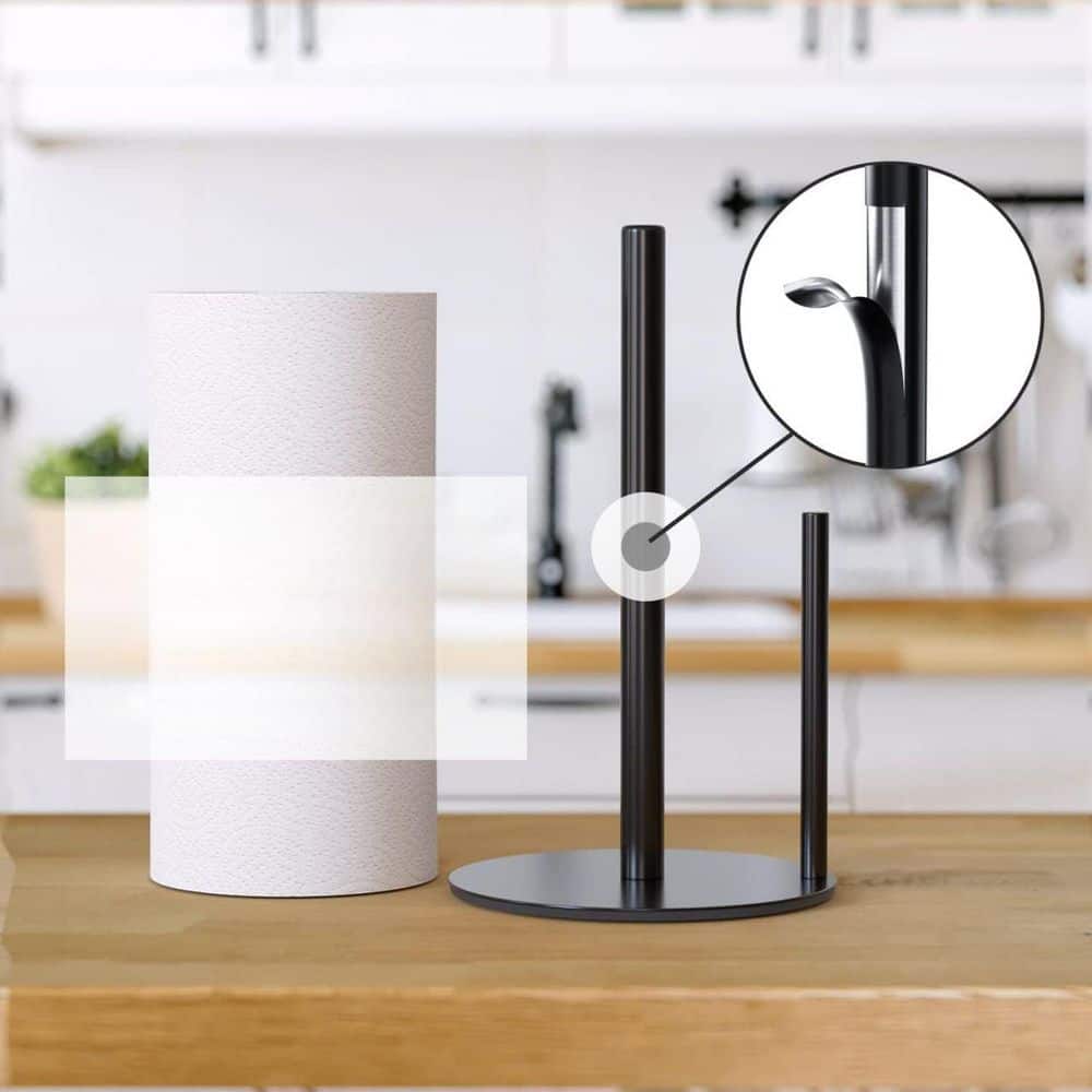 Onyx Countertop Black Paper Towel Holder, Sleek Stainless Steel, One-Handed Dispenser - Hercitys