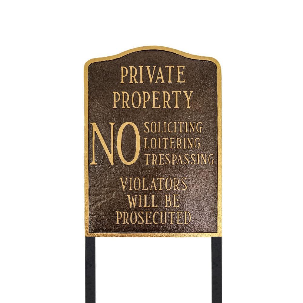 Private Property No Sign Arch Large Statement Plaque with 23 in. Lawn Stakes – Hammered Bronze - Hercitys