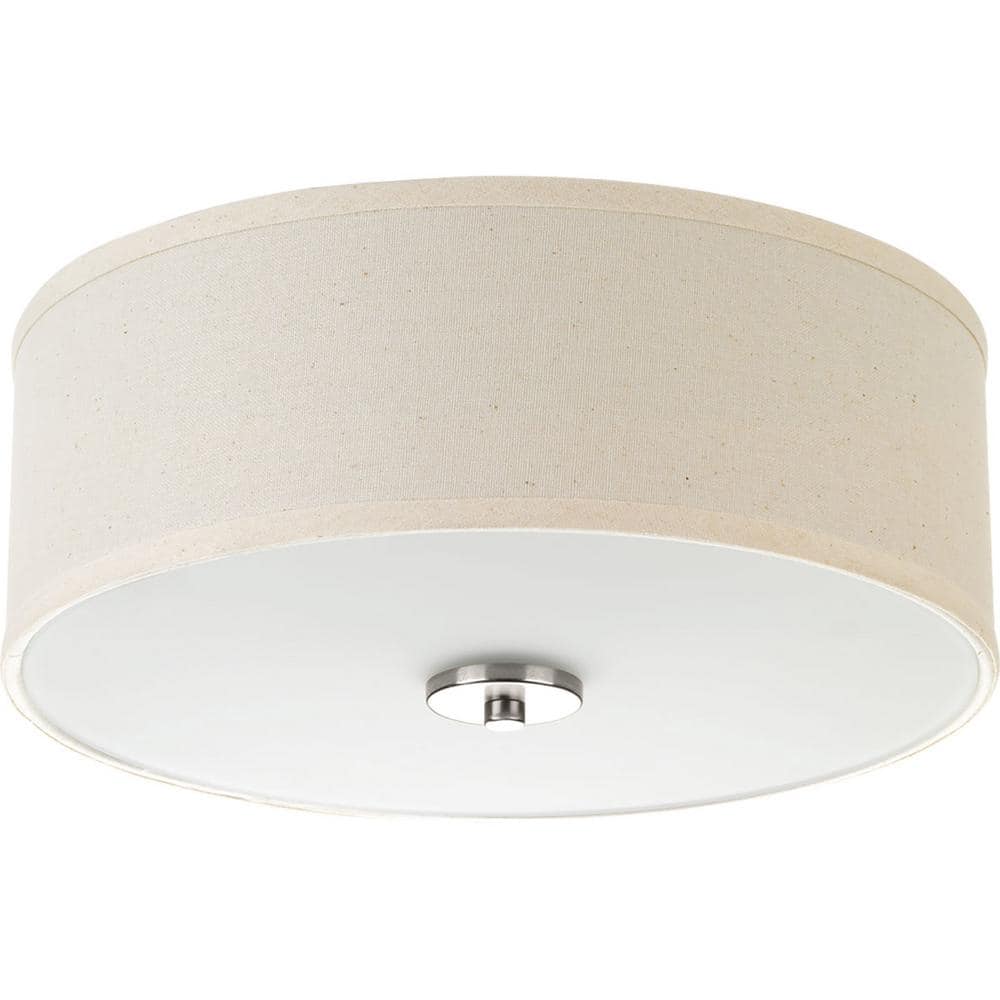 Inspire Collection 13 in. 2-Light Brushed Nickel Transitional Kitchen Ceiling Light Drum Flush Mount - Hercitys