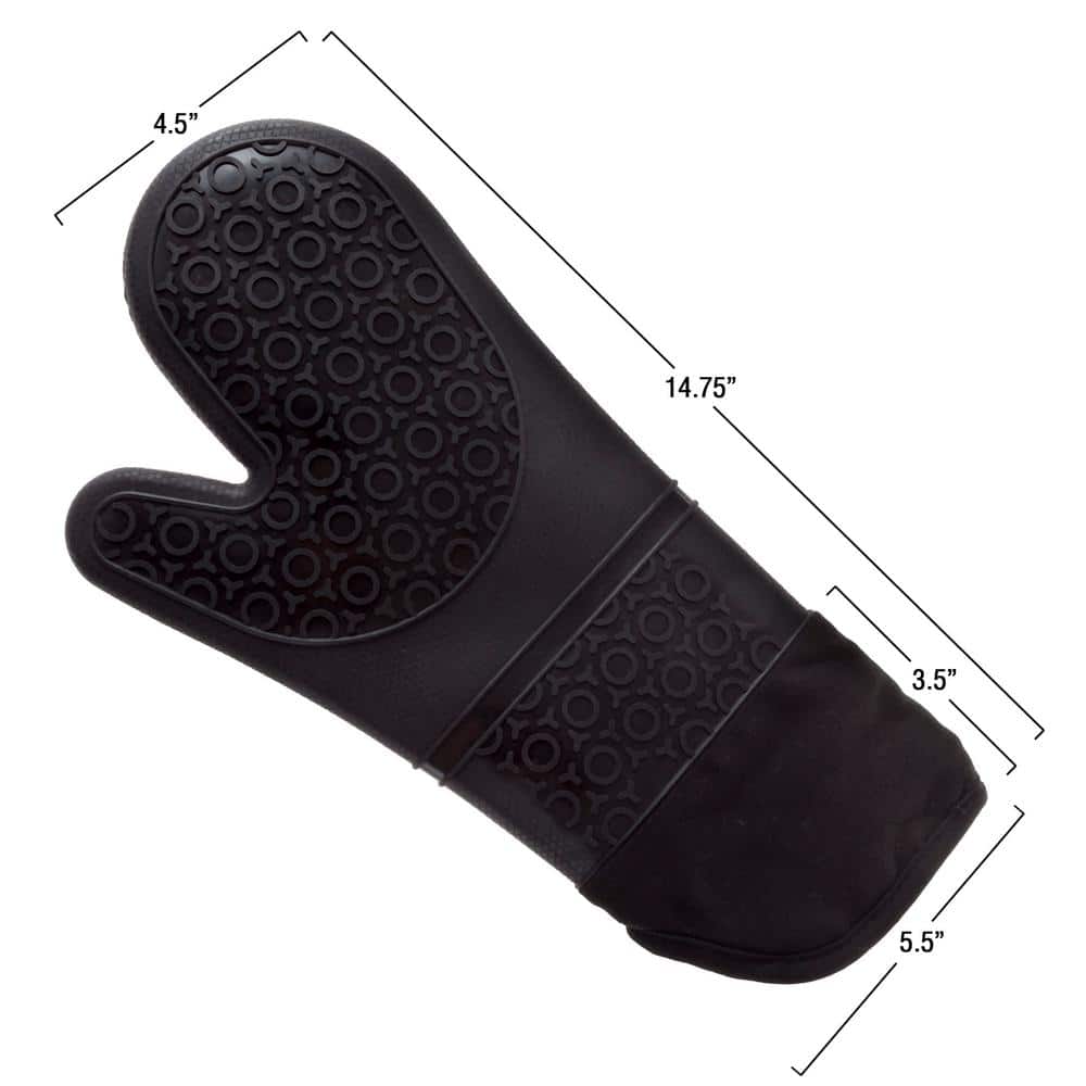 Silicone Black Oven Mitts with Quilted Lining (2-Pack) - Hercitys
