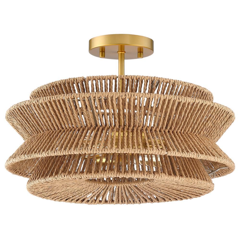 Silvia 16 in. 2-Light Bohemian Woven Rope Semi-Flush Mount Ceiling Light - Hercitys