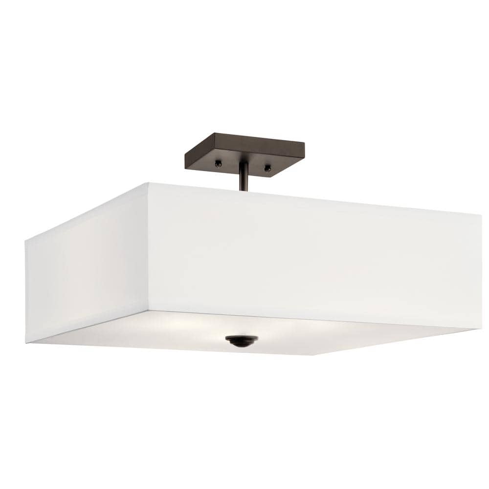Shailene 18 in. 3-Light Olde Bronze Square Hallway Transitional Semi-Flush Mount Ceiling Light with Microfiber Shade - Hercitys