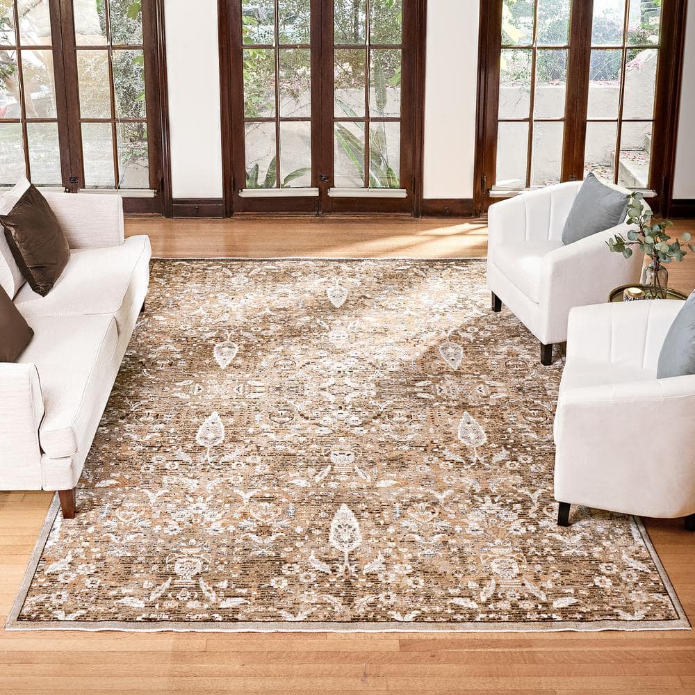 Damita Gavi Brown 5 ft. x 7 ft. Moroccan/Medallion Indoor Area Rug - Hercitys