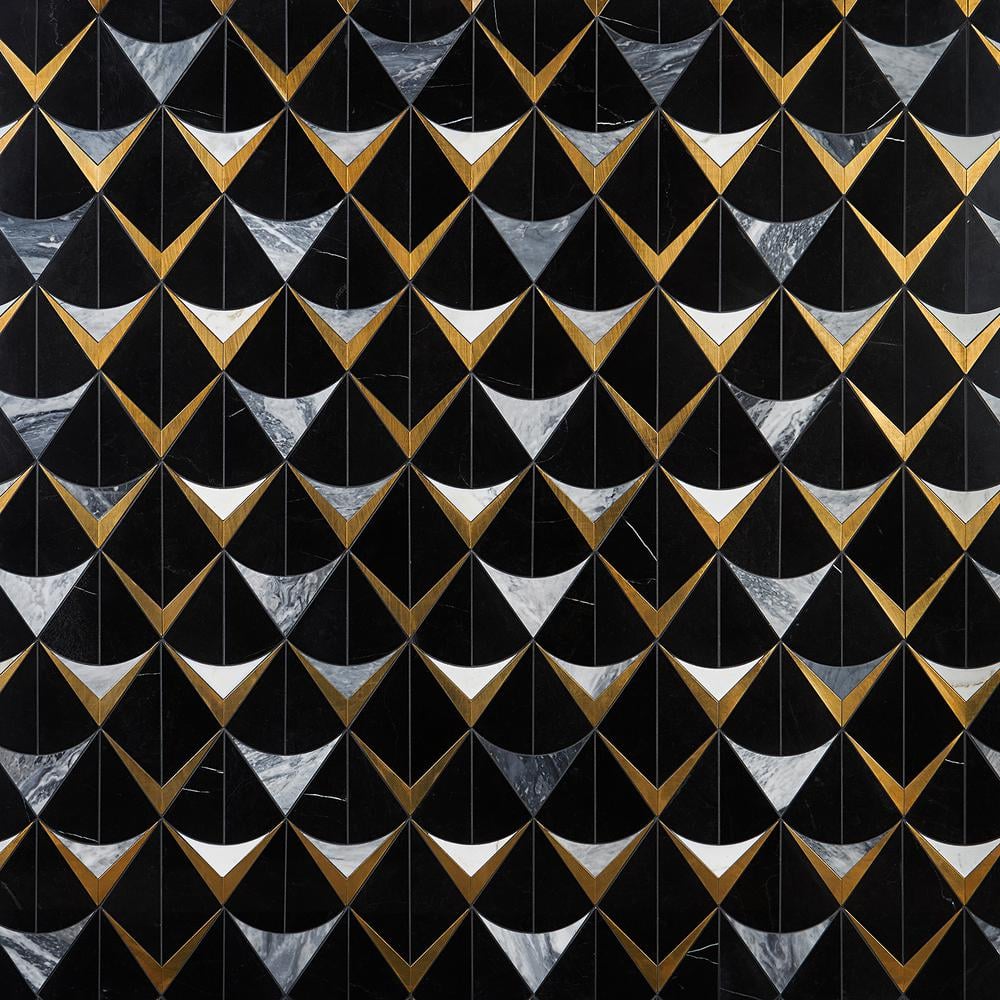Larvotto Black 8.3 in. x 11.65 in. Polished Marble and Metal Wall Tile (0.67 sq. ft./Sheet) - Hercitys