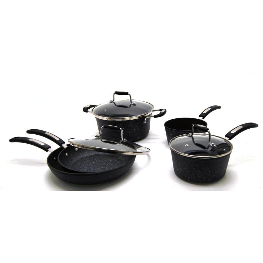 The Rock Bakelite 8-Piece Aluminum Nonstick Cookware Set in Black Speckle - Hercitys