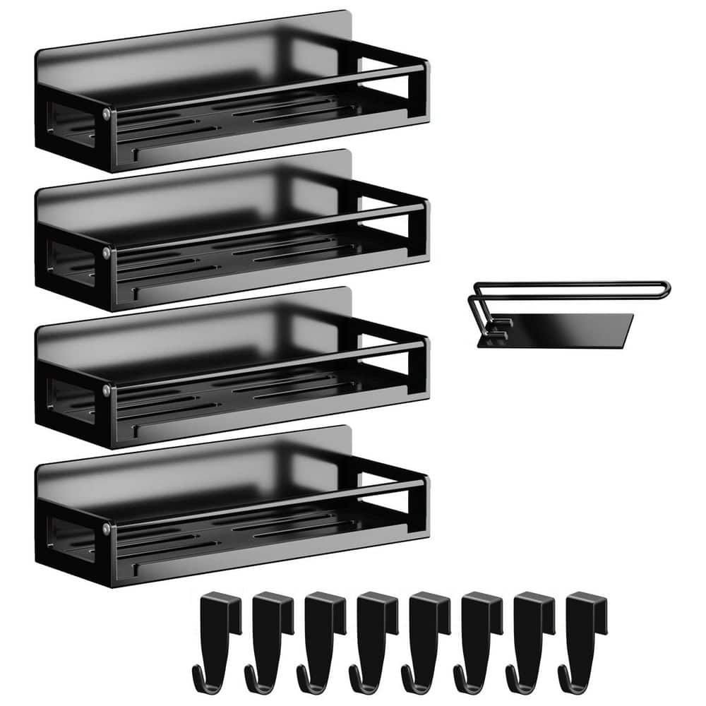 Magnetic Spice Storage Rack Organizer with 5 Shelves Black for Refrigerator and Oven with Paper Towel Holder - Hercitys